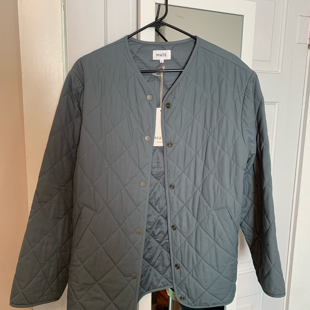 NWT Mate Quilted Oversized Jacket Women’s size Small Dusty Blue Teal Cotton